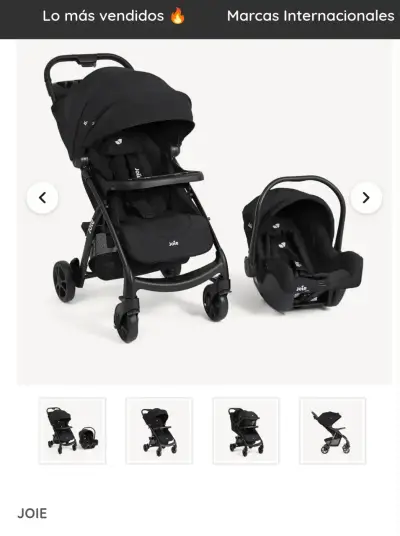 Coche de bebé Joie negro con silla de auto - miniatura 3