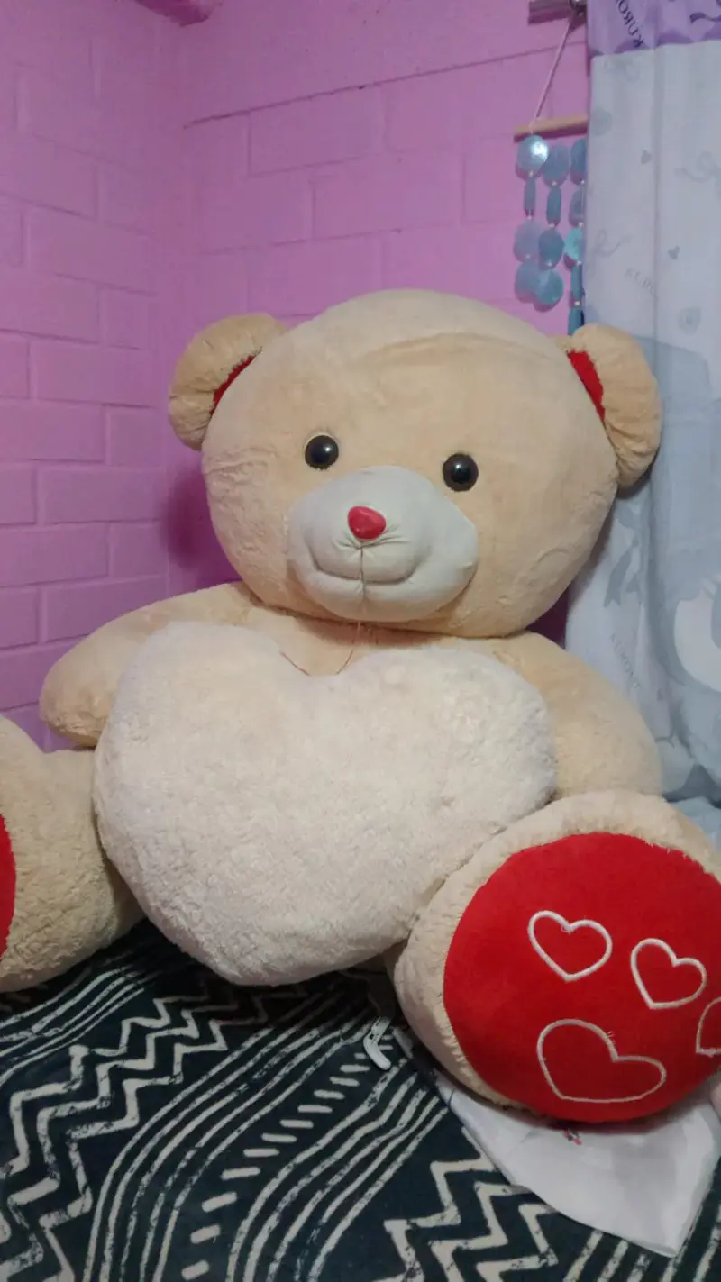 Osito de Peluche Gigante Beige y Rojo
