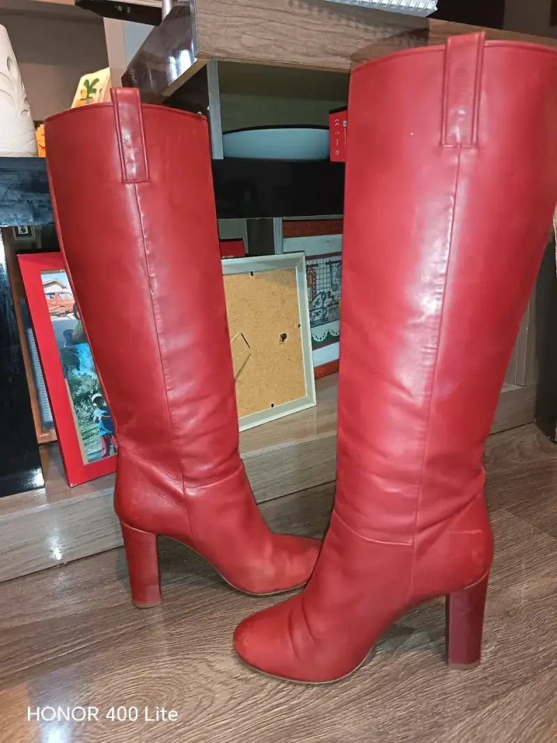 Botas de cuero rojas de tacón alto - 1