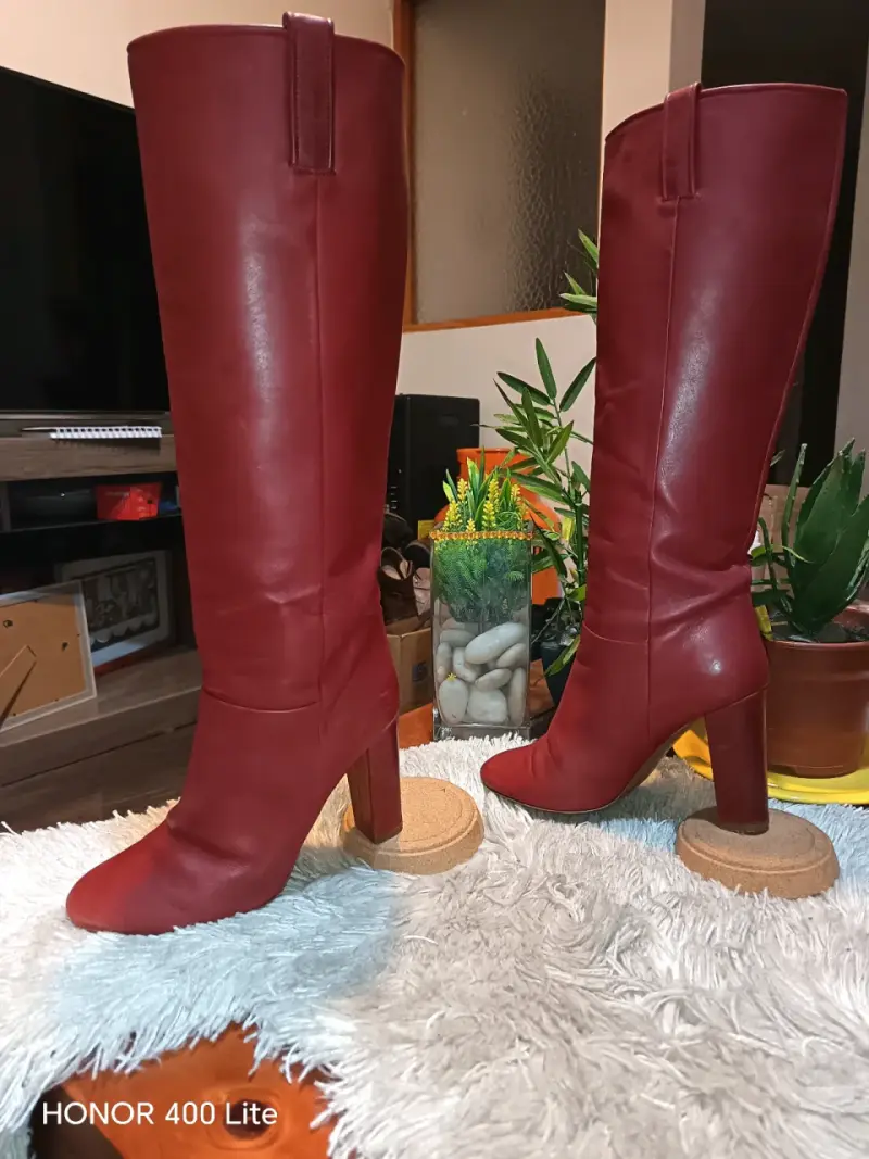 Botas de cuero rojas de tacón alto - 3