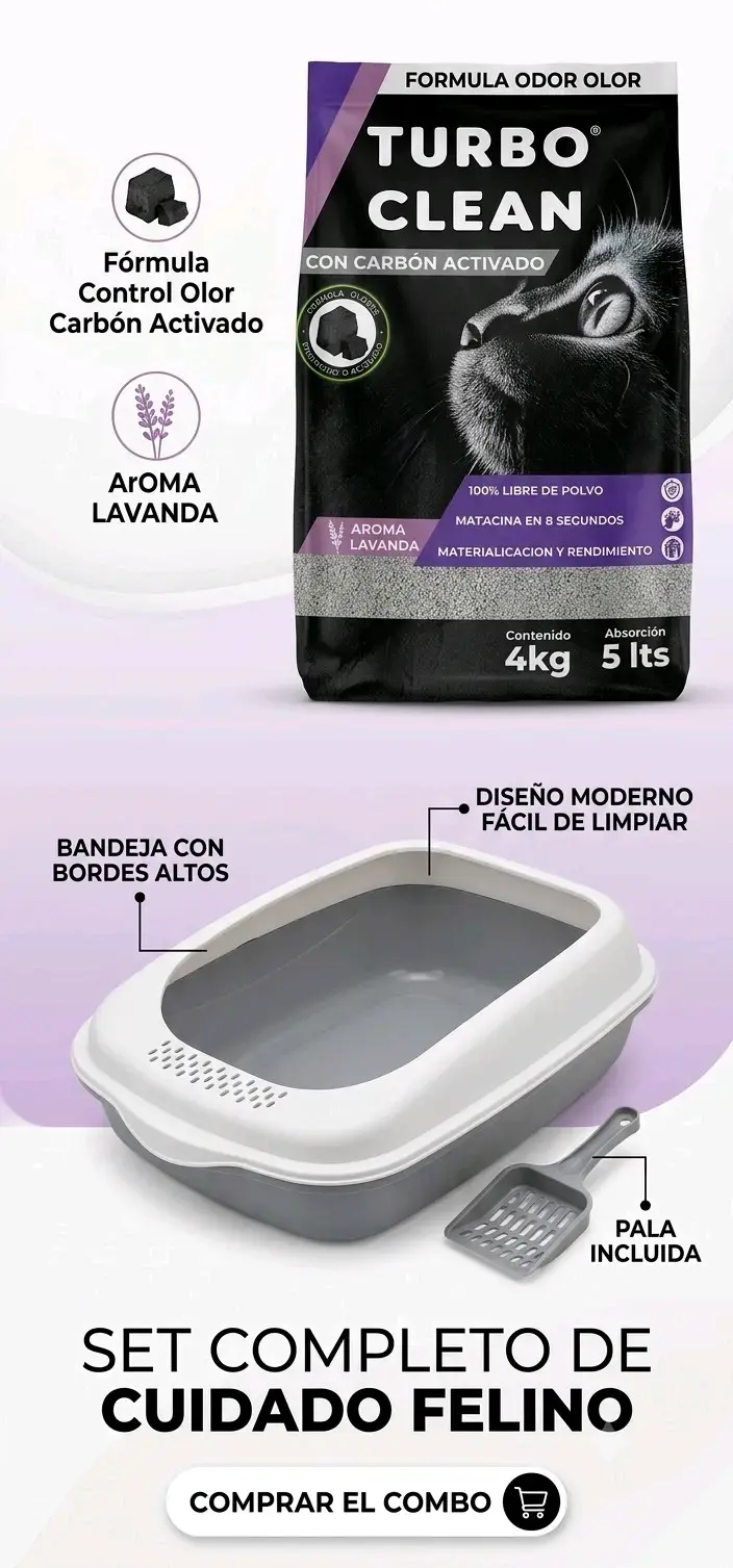 Arena para gatos Turbo Clean con bandeja y pala