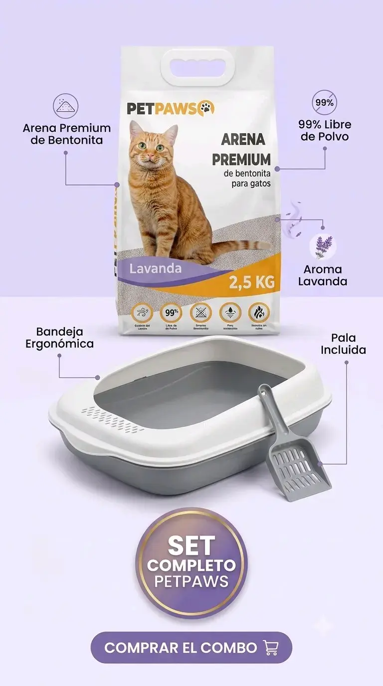 Set completo de arena y bandeja para gatos PetPaws