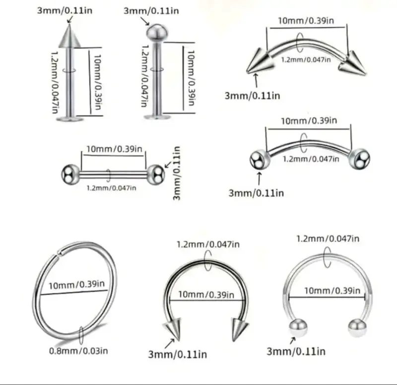 Set de Piercings de Acero Inoxidable - 3