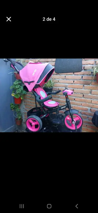 Triciclo infantil rosa con toldo - miniatura 1