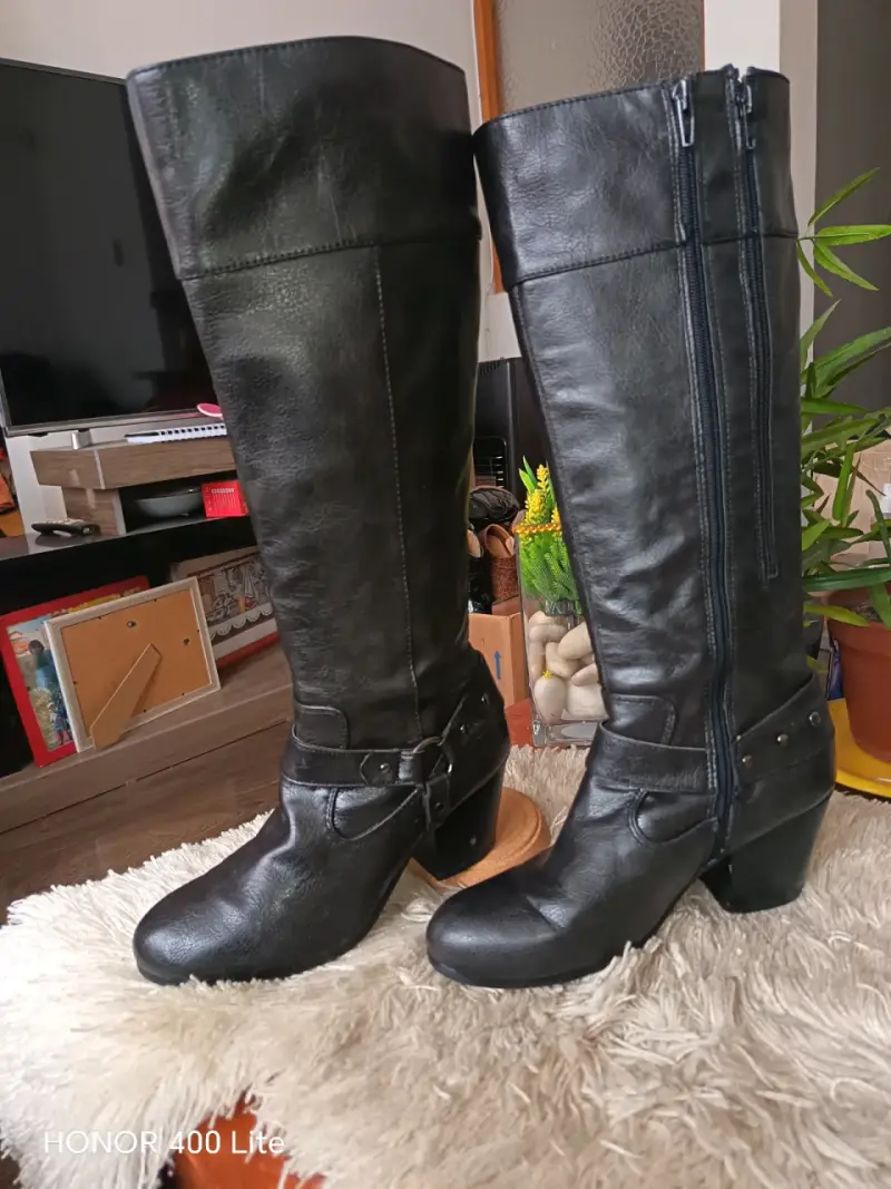 Botas de cuero sintéticoo negras con tac - 4