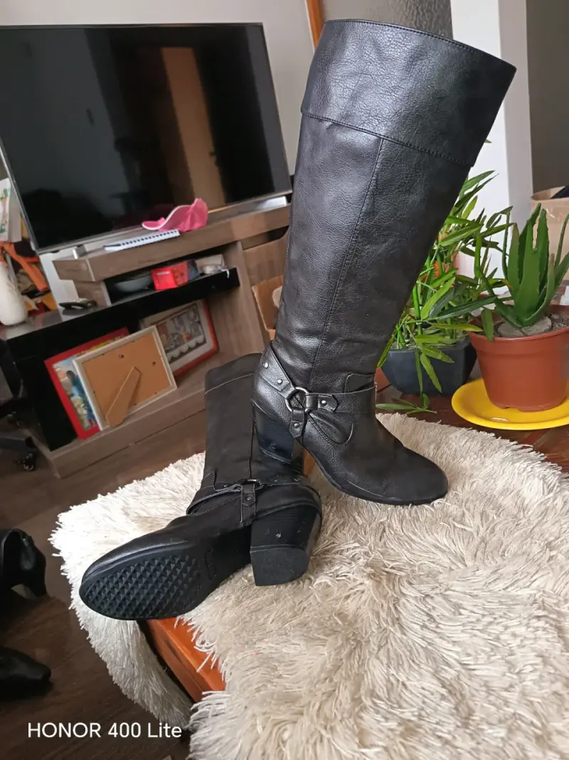 Botas de cuero sintéticoo negras con tac - 5