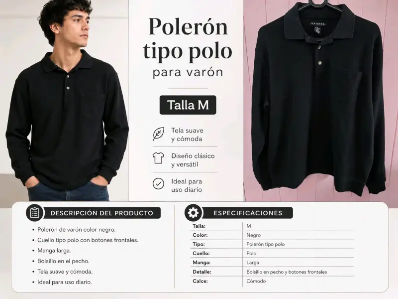 Polerón tipo polo negro para hombre talla M