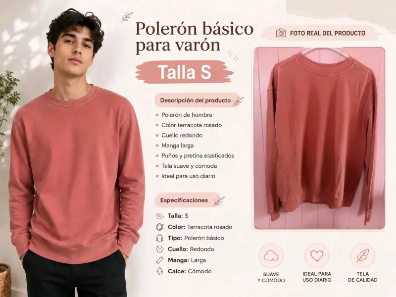Polerón básico para hombre color terracota