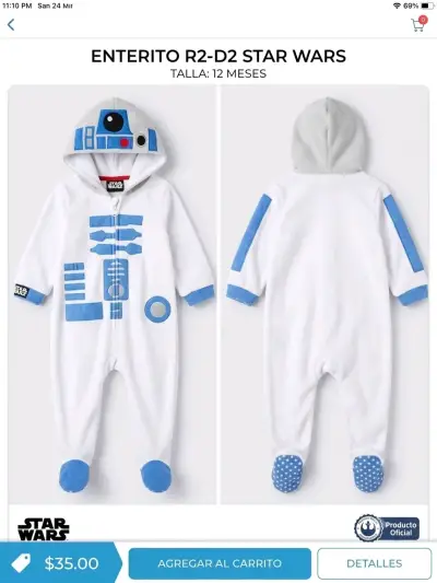 Enterito R2-D2 Star Wars para bebé 12 meses - miniatura 1