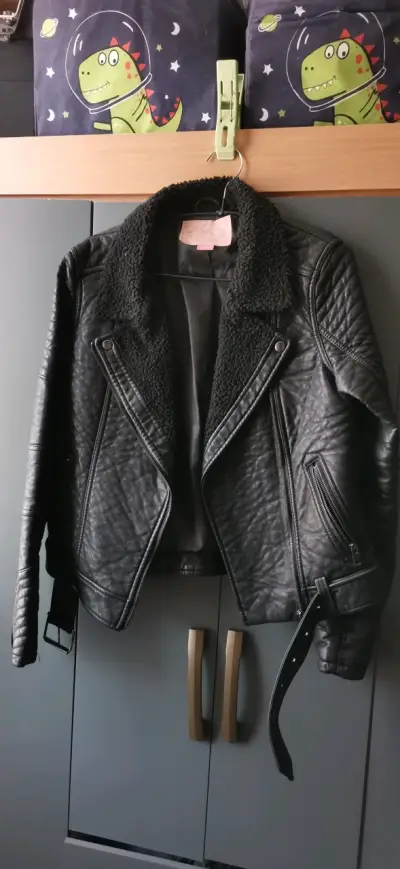 Chaqueta de ecocuero negra con forro Fiorucci - miniatura 1