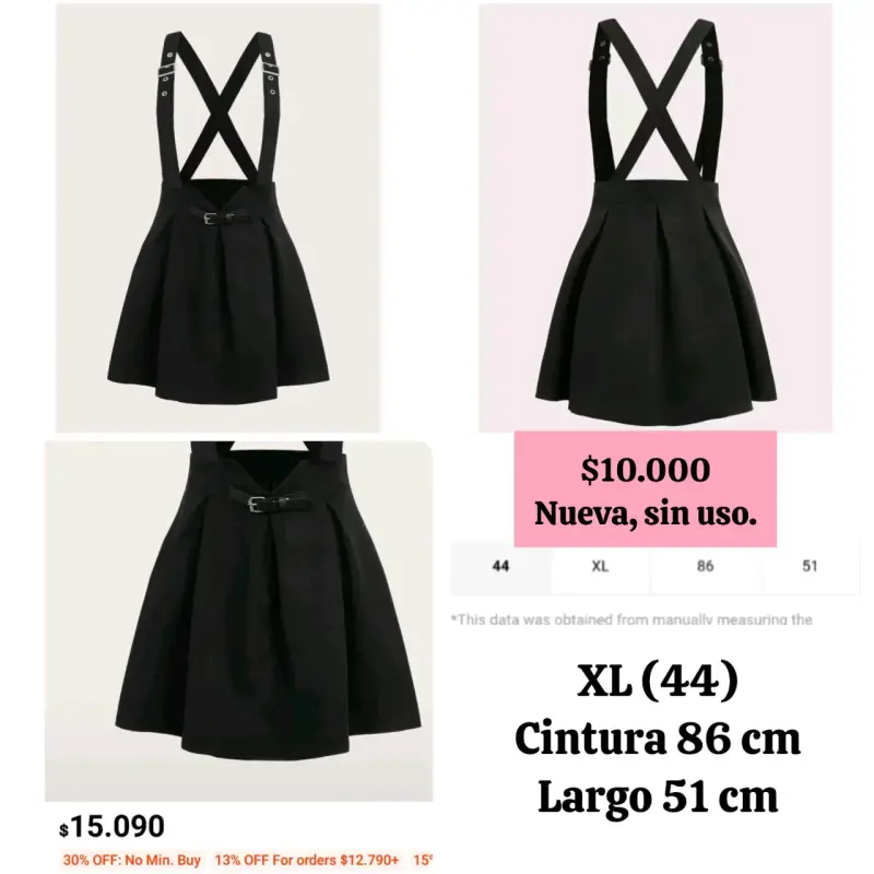 Falda con tirantes negra estilo vintage - 2