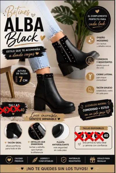 Botines negros con tachas y cierre lateral - miniatura 2
