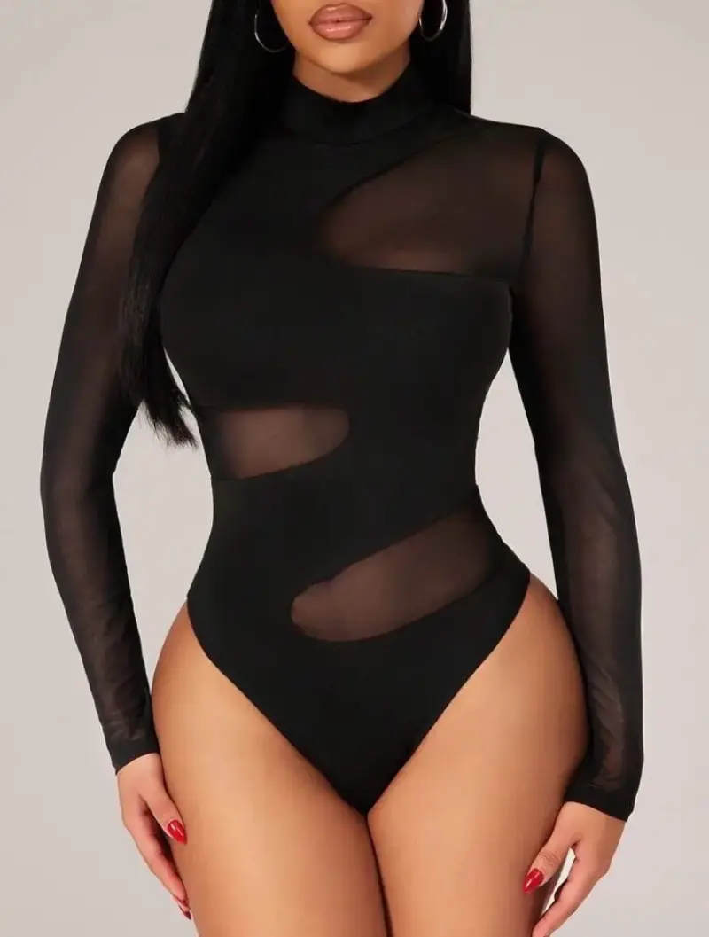 Body negro de malla con mangas largas talla xs-s - 1