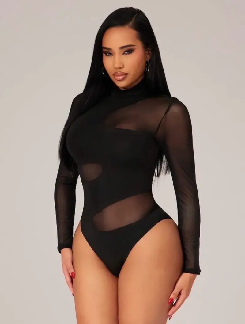 Body negro de malla con mangas largas talla xs-s - 2