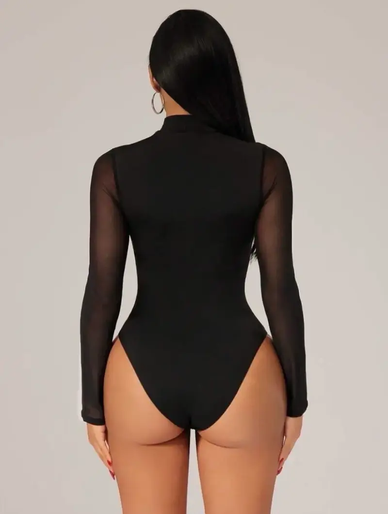 Body negro de malla con mangas largas talla xs-s - 3