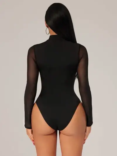 Body negro de malla con mangas largas talla xs-s - miniatura 3