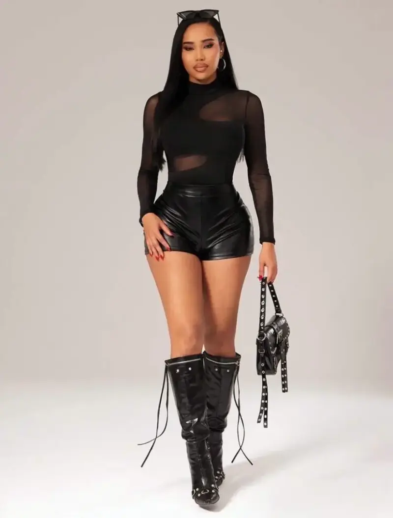 Body negro de malla con mangas largas talla xs-s - 4