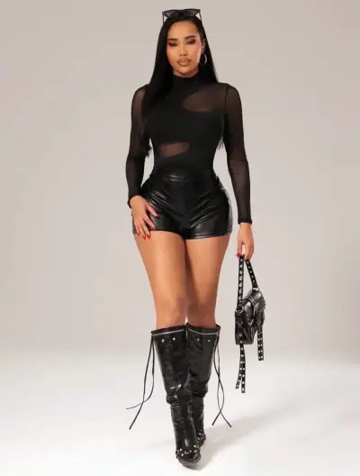 Body negro de malla con mangas largas talla xs-s - miniatura 4