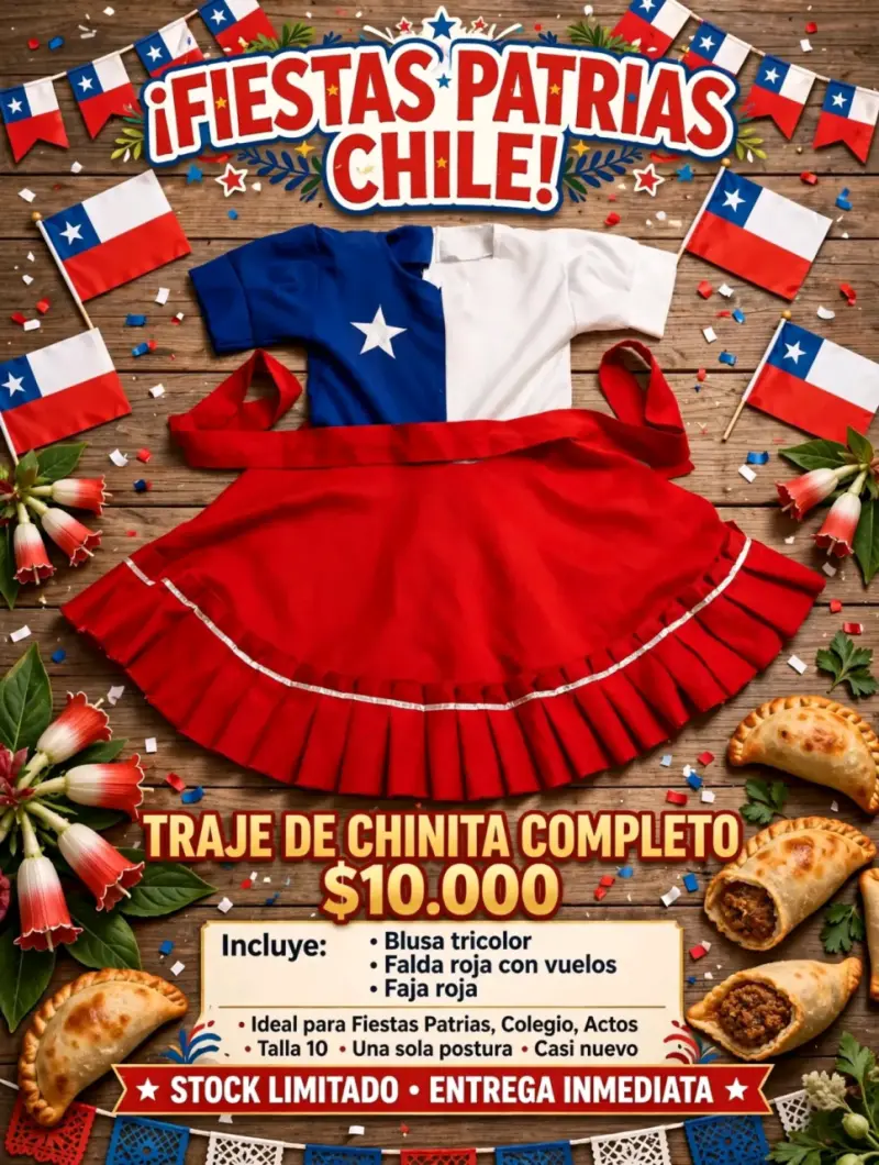 Traje de Chinita para Fiestas Patrias Talla 10