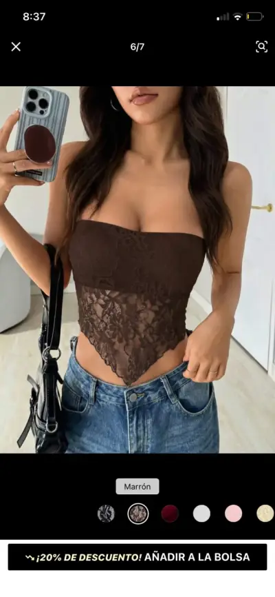 Top de encaje marrón talla xs - miniatura 4