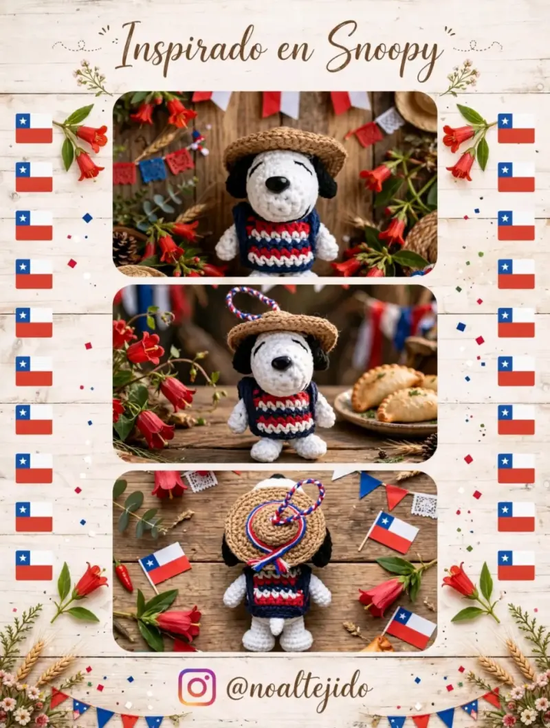Muñeco Amigurumi Inspirado en Snoopy con Sombrero