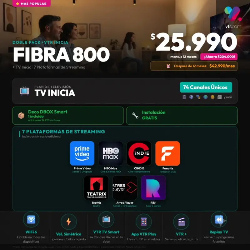 Plan de Internet Fibra 800 Mbps con Streaming - 1