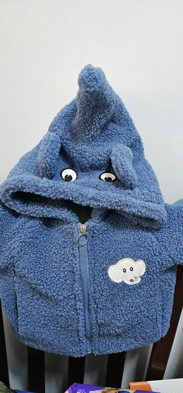 Chaqueta infantil azul con capucha de orejas - 1
