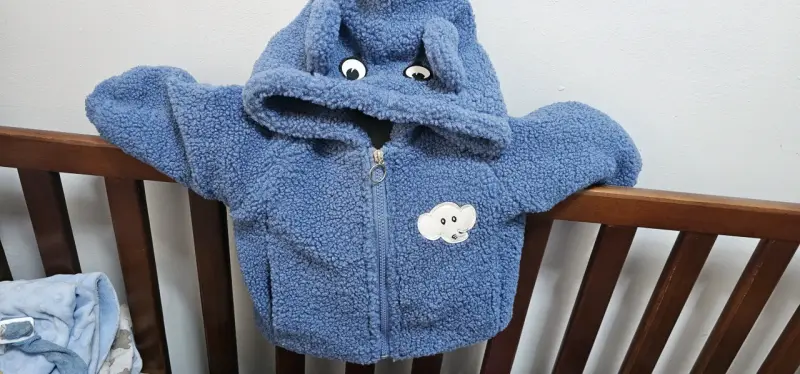 Chaqueta infantil azul con capucha de orejas - 2