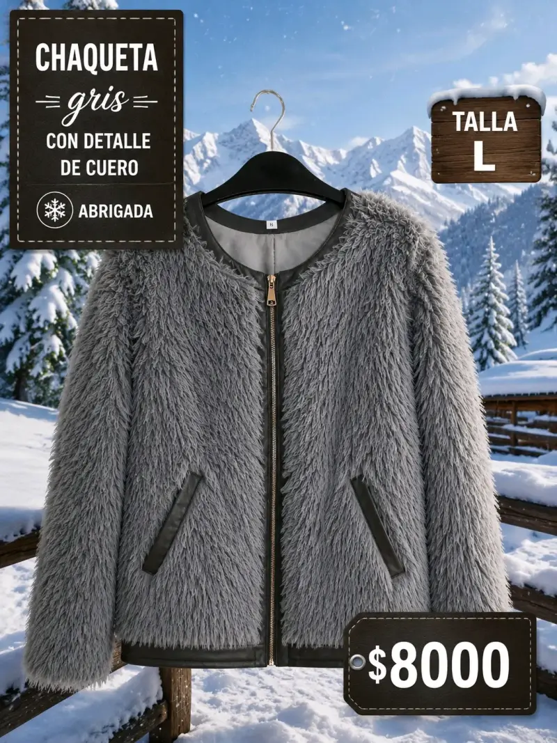 Chaqueta gris con detalle de cuero talla L