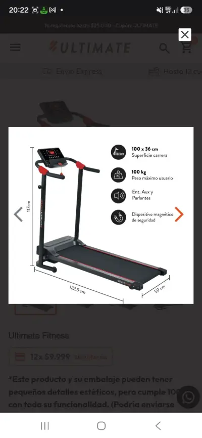 Caminadora Eléctrica Ultimate Fitness Plegable - miniatura 1