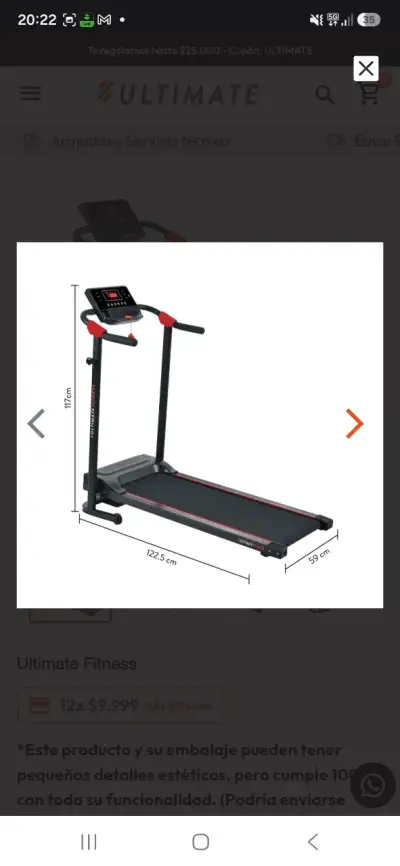 Caminadora Eléctrica Ultimate Fitness Plegable - miniatura 2