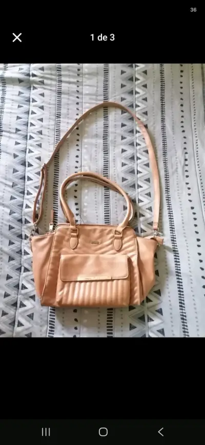 Cartera de cuero beige Secret con correa ajustable - miniatura 1