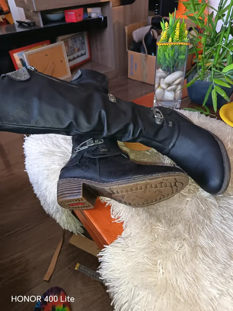 Botas de cuero sintéticoo negro con hebillas para - 1