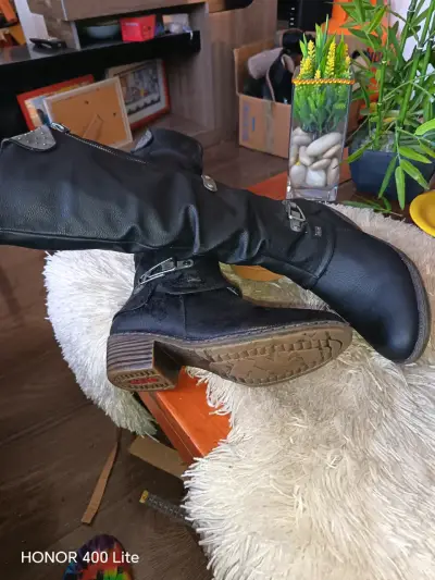 Botas de cuero sintéticoo negro con hebillas para - miniatura 1