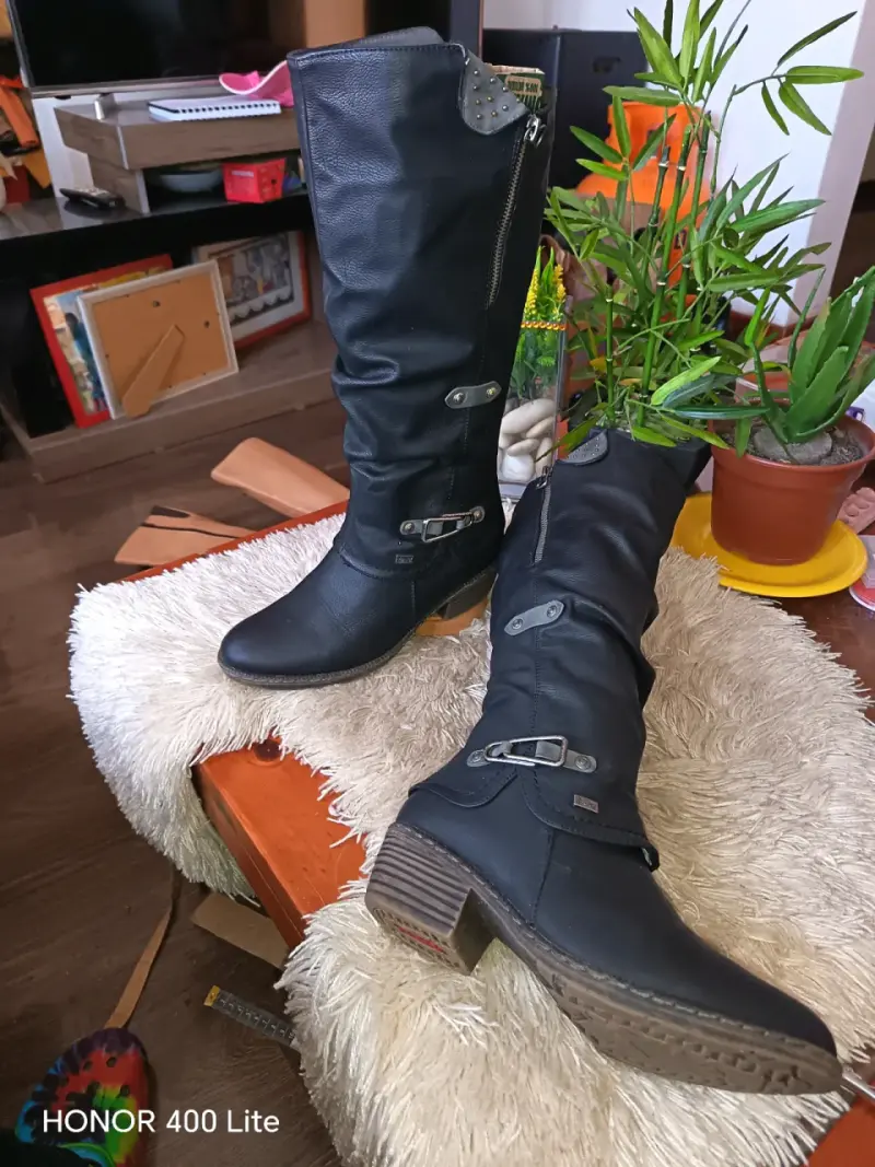 Botas de cuero sintéticoo negro con hebillas para - 2