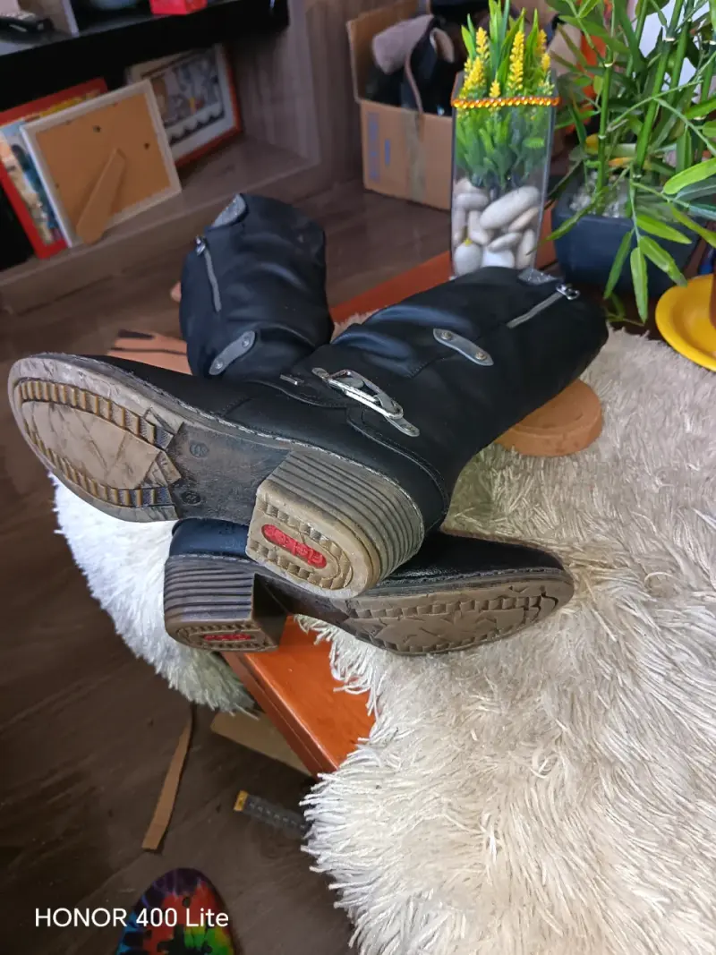 Botas de cuero sintéticoo negro con hebillas para - 3