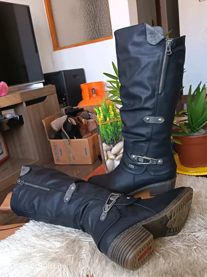 Botas de cuero sintéticoo negro con hebillas para - 5