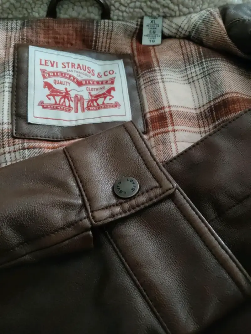 Chaqueta Levi Strauss de cuero marrón con forro XL - 3