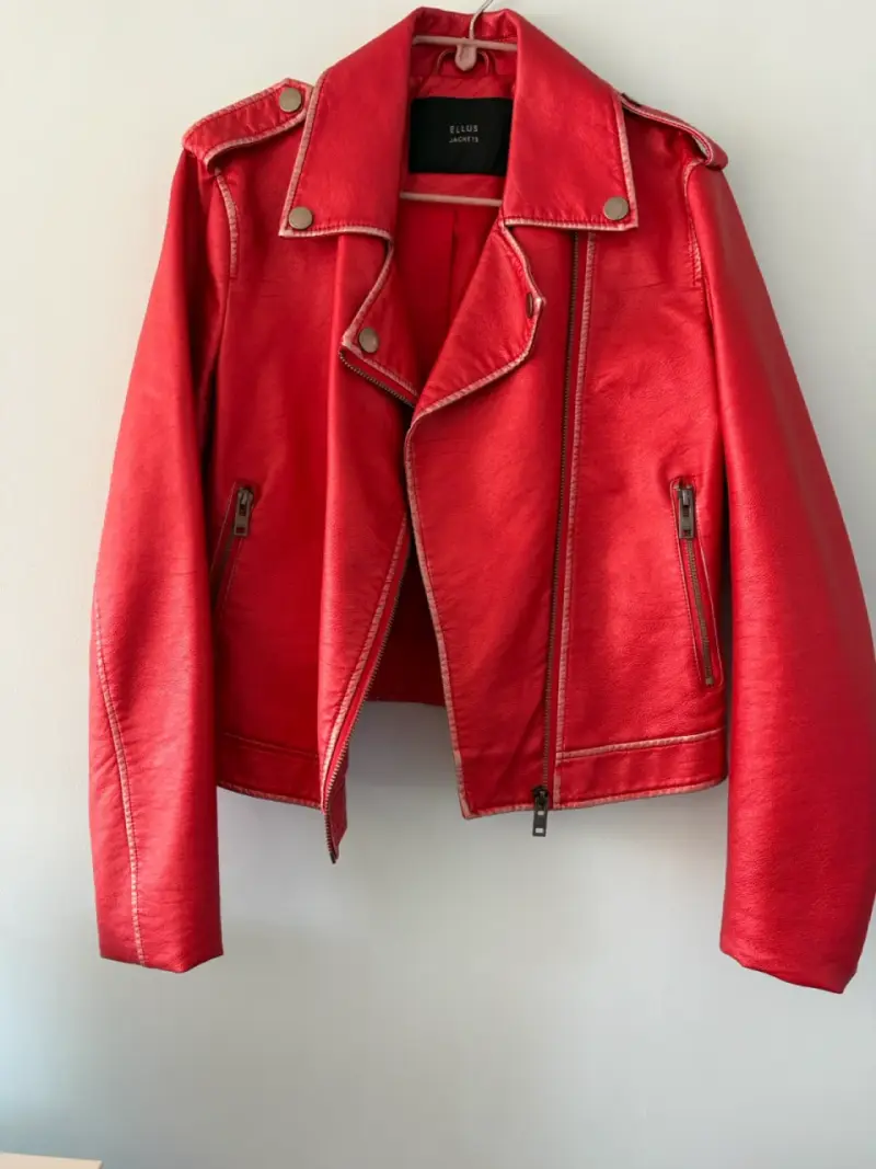 Chaqueta de cuero sintético roja para mujer - 2