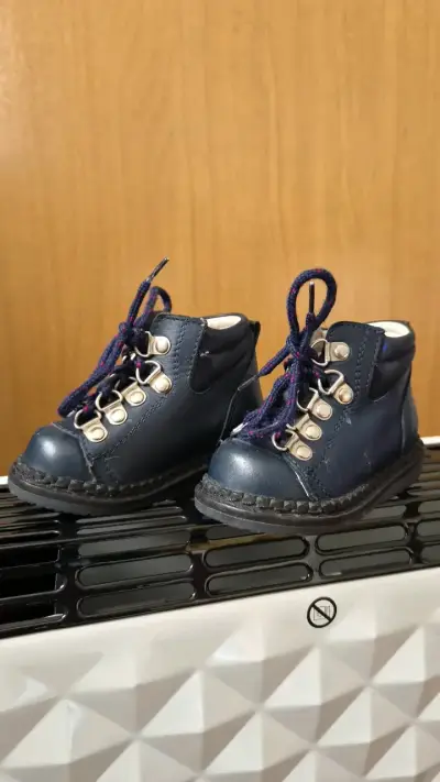 Botines de cuero azul para bebé - miniatura 1