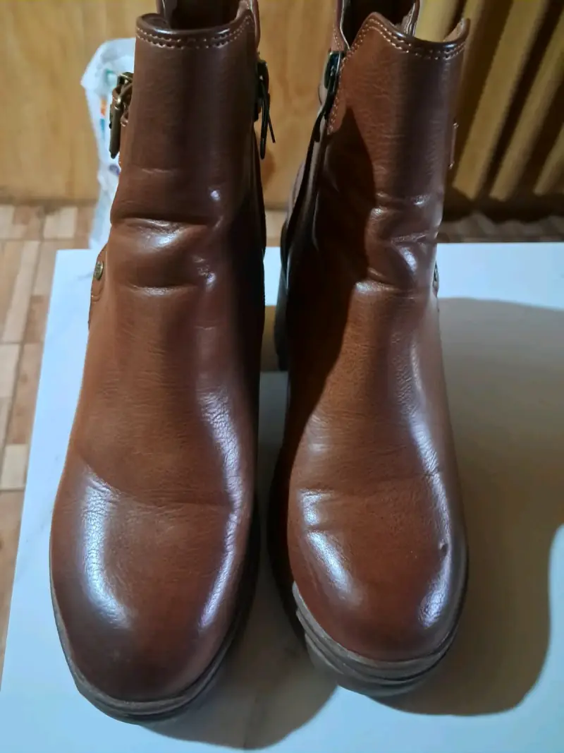 Botines de cuero marrón con tacón grueso - 3