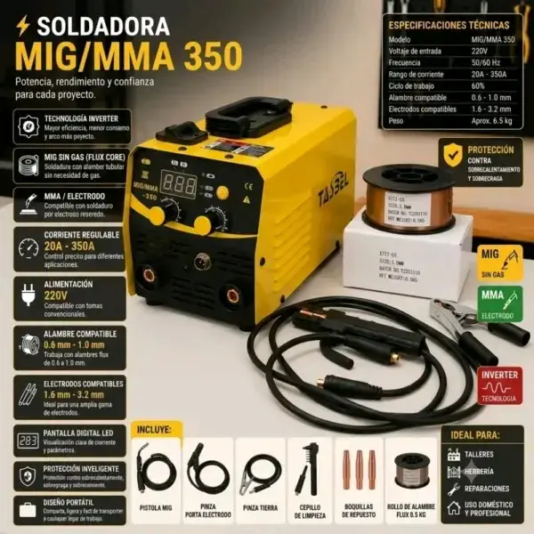 Soldadora Inverter MIG/MMA 350 Amarilla - 2