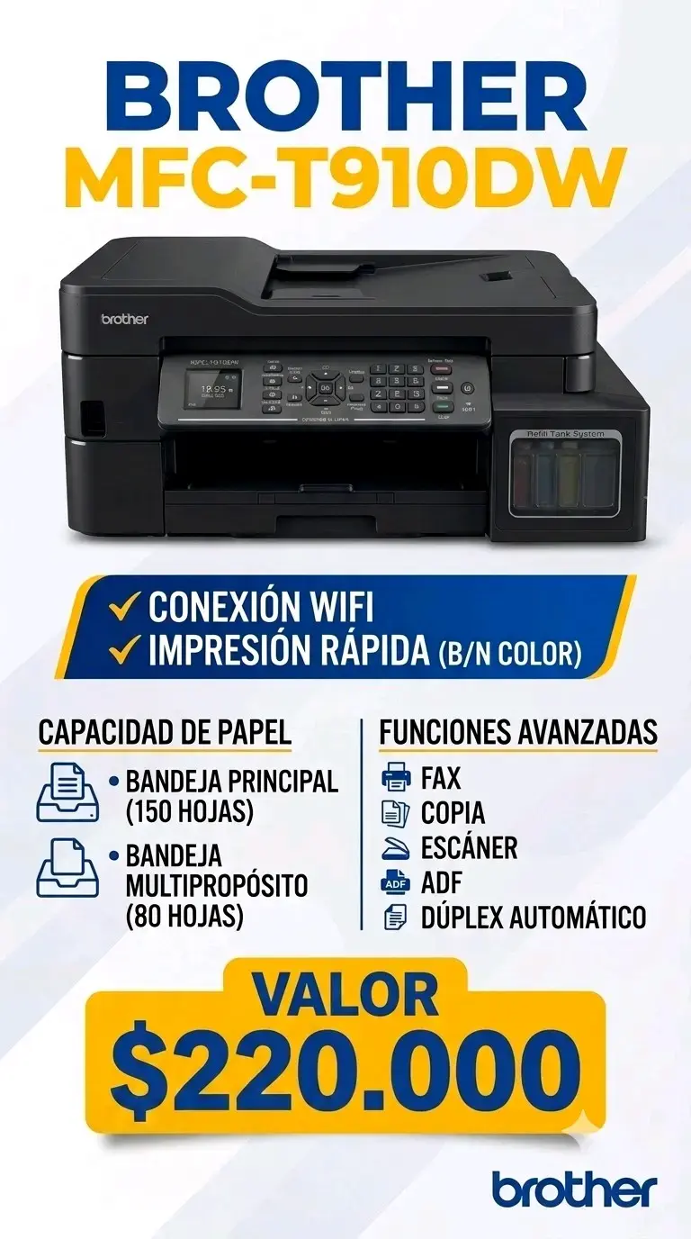Impresora Multifuncional Brother MFC-T910DW WiFi