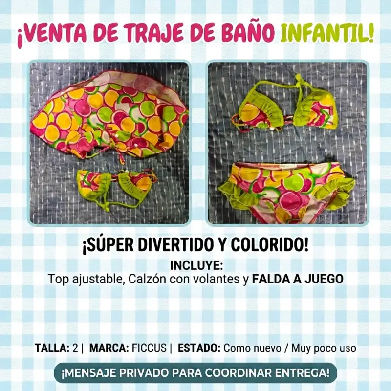 Traje de baño infantil Ficcus colorido con falda - 1