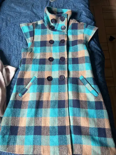 Blazer sin mangas a cuadros azul y beige - miniatura 1