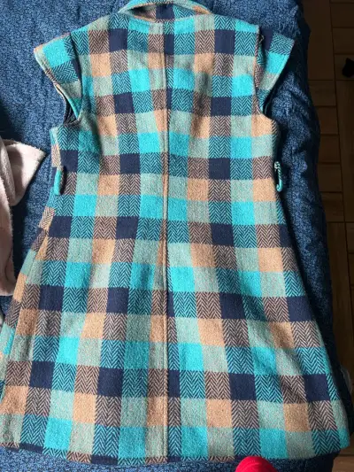 Blazer sin mangas a cuadros azul y beige - miniatura 3