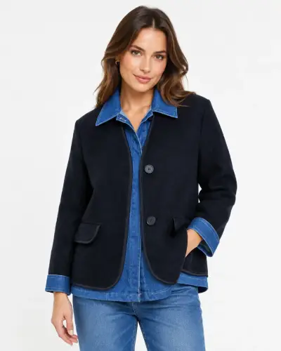 Chaqueta Negra de Lana con jeans para Mujer - miniatura 1