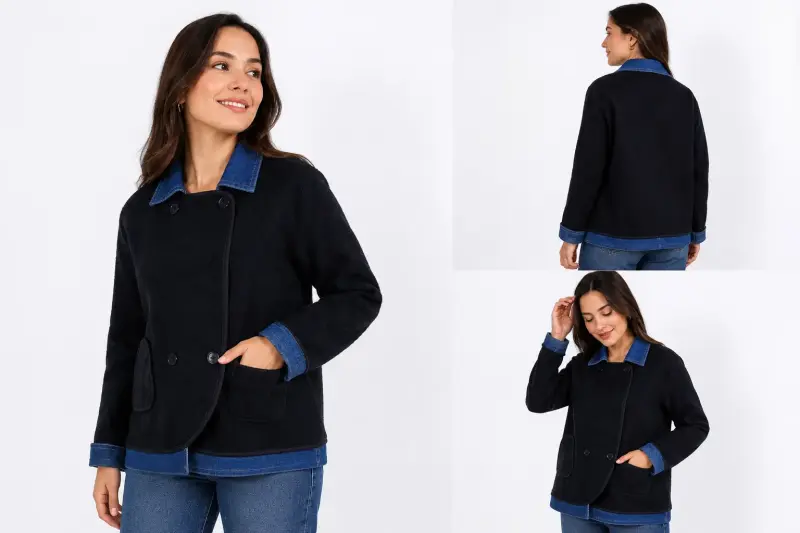 Chaqueta Negra de Lana con jeans para Mujer - 2