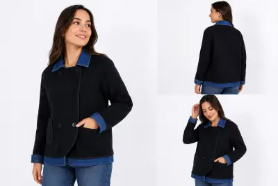 Chaqueta Negra de Lana con jeans para Mujer - miniatura 2
