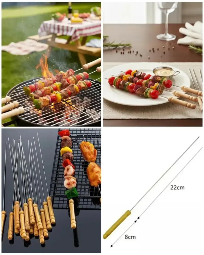 Brochetas de Acero Inoxidable con Mango de Madera - 1